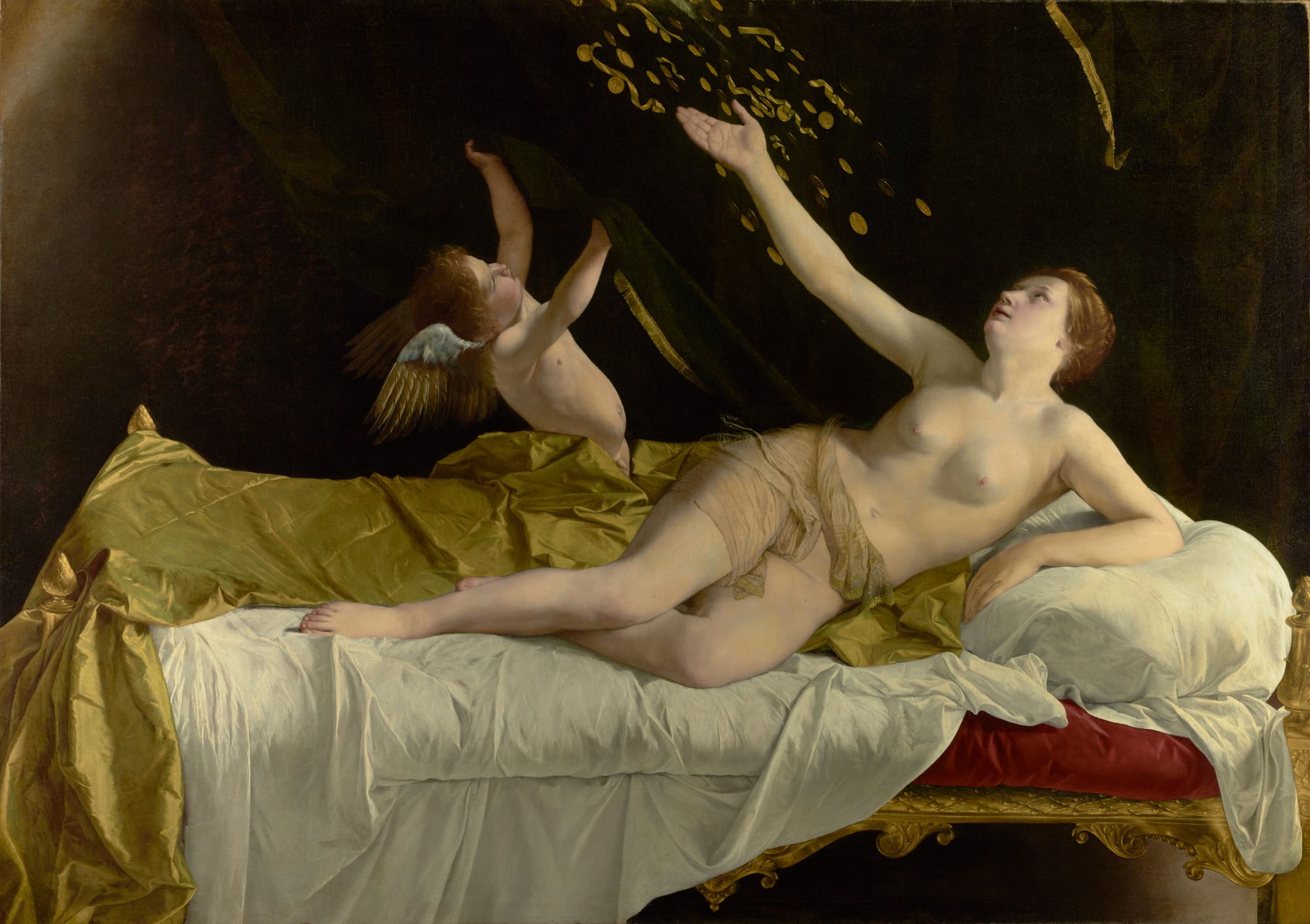 Даная , 1621–1623, Орацио Джентилески. Холст, масло, 63 5/8 x 89 1/4 дюйма. Музей Гетти, 2016,6.